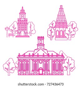City landscape with houses. Linear vector illustration. 