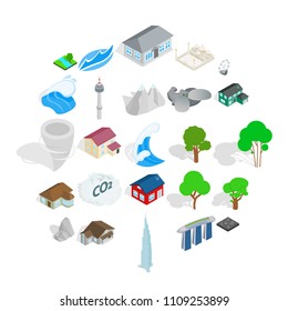 City landscape icons set. Isometric set of 25 city landscape vector icons for web isolated on white background