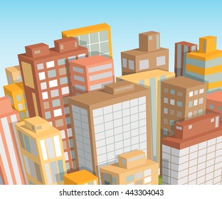 City landscape. Isometric view. Cartoon vector illustration