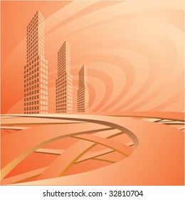 El paisaje de la ciudad está en tonos claros. Vector.