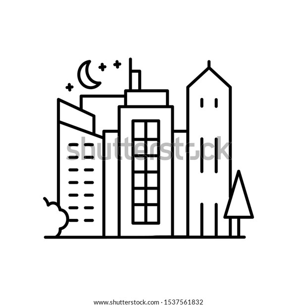 City landscape line icon,
outline vector sign, linear style pictogram isolated on white.
Symbol, logo illustration. Editable stroke. Pixel perfect vector
graphics