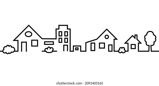 City landscape in a linear style. Panorama of the city. Vector illustration