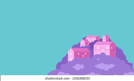 City landscape minimal geometric flat style. Background with buildings and trees for logotypes, websites, banners, covers