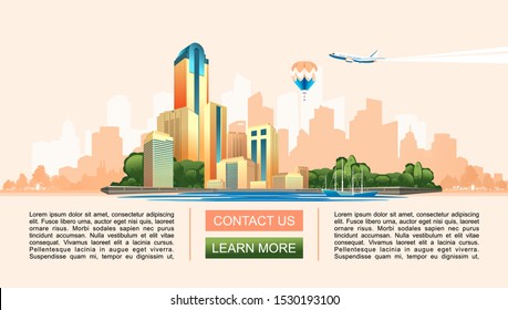 City landscape, modern buildings skyscrapers, smart city, horizontal banner, for the home page, vector illustration