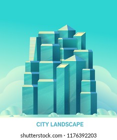 City landscape. Modern or future. Urban poster. Skyscraper glass with reflection. Web banner. Vector illustration.