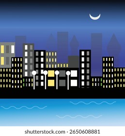 city landscape night view vector design clean and unique latest illustration