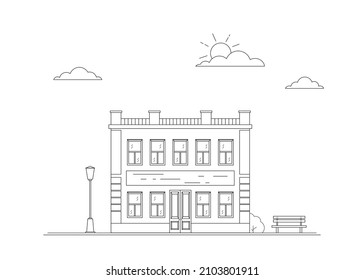 City landscape with old historical house. Old architecture. Vector lineart illustration. Urban city landscape. Isolated vector illustration. Outline house