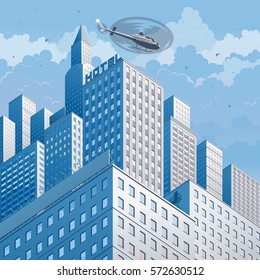 City landscape on a background of sky and clouds. Vector illustration.