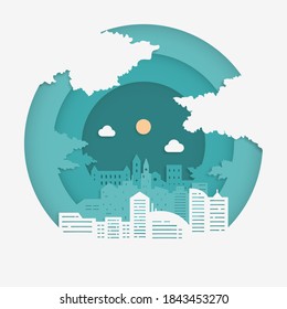  City landscape in paper cut style. Paper art vector illustration.