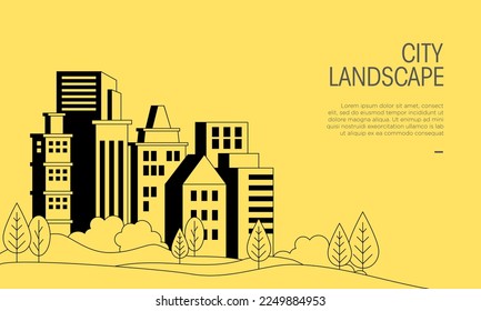 City landscape with city park vector illustration. Suitable for design element of urban area, city park, and downtown outdoor park.