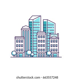 City landscape. Real estate and construction business concept with houses. Vector illustration.