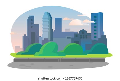 City landscape sunset