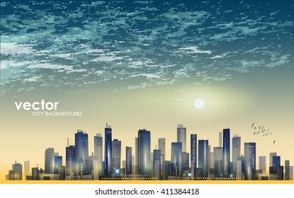 City landscape at sunset