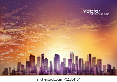 City landscape at sunset