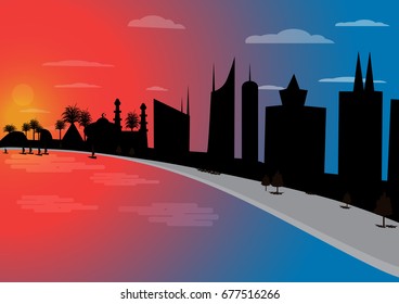 city landscape at sunset idea vector background.