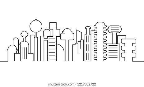 City landscape template. Thin line City landscape. Cityscape, futuristic city  Isolated outline illustration. Urban life Vector illustration