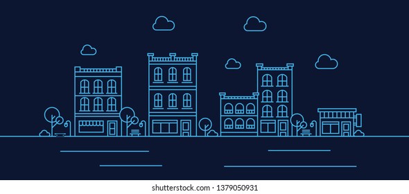 City landscape template. Thin line City landscape. Urban life Vector illustration