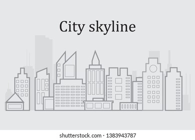 City landscape template. Thin line City landscape. Downtown landscape with high skyscrapers. Panorama architecture Goverment buildings Isolated outline illustration. Urban life Vector illustration