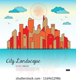 City landscape template vector illustration, Downtown landscape, Web banner, Goverment buildings, Urban life, Business Brochure flyer design, advertisement, Colorful city Background