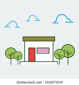 City landscape thin line flat design. Vector design