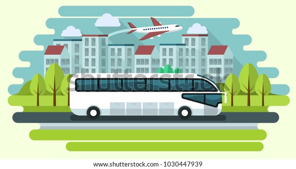 City landscape. Travel\
by bus or plane.
