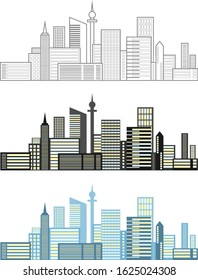 City landscape. Urban view of the metropolis. Set of realistic city landscapes isolated on white. Vector illustration. Vector.