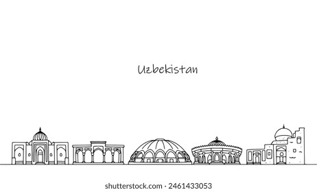 City landscape of Uzbekistan. Streets and buildings that can be seen in this country. A simple hand drawn illustration on the theme of travel. Vector illustration.