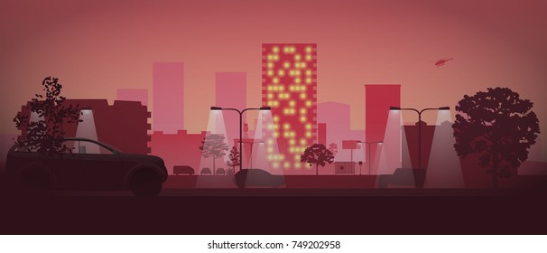 City landscape. Vector illustration, a flat style design.