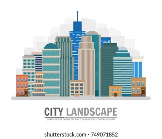 City landscape vector illustration. Isolated on white background. Flat modern design.