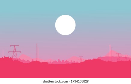 Paisaje urbano. Ilustración vectorial. Ilustración plana de Sunset