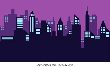 City landscape vector illustration. Urban silhouette with skyline building and clear night sky. Cityscape landscape for background, wallpaper, display or landing page