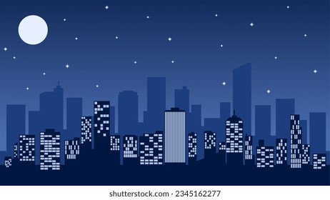 City landscape vector illustration. Urban silhouette with skyline building and night sky. Cityscape silhouette landscape for background, wallpaper, display or landing page. Skyline in the midnight