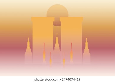 City landscape vector illustration. Urban silhouette building and sunset sky. Cityscape silhouette landscape for background, wallpaper, display or landing page. Vector gradient style