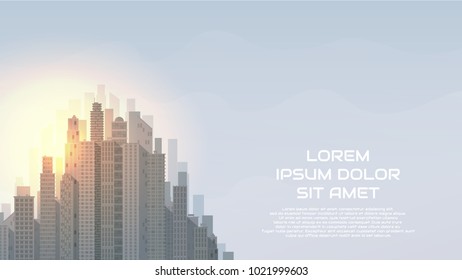 City landscape vector illustration. Web banner with Urban skyline. Background with buildings in flat style.