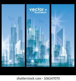 City landscape vertical banner set