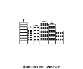 City, landscape, view, line flat. Vector illustration.