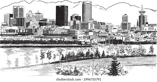 City Lanscape Scene Hand Drawn Isolated