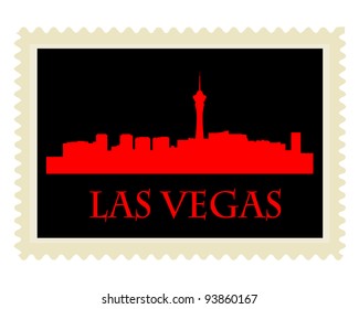 City of Las Vegas high-rise buildings skyline with stamp