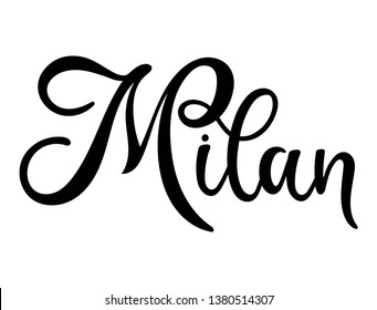 City lettering logo for Milan. Lucky for tourism in the Italy. Calligraphic banner template. Vector illustration.