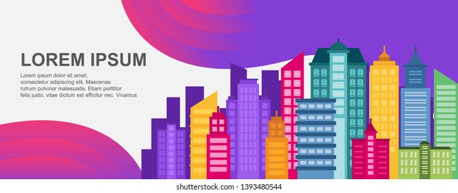 City Life Concept Cityscape Landmark Horizontal Landing Page Banner Illustration