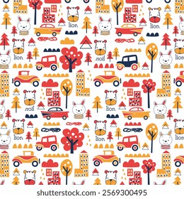 City Life with Cute Animals Patterns