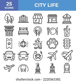 City Life Icon Set, Icons Logo Design Vector Template Illustration Sign And Symbol Pixels Perfect