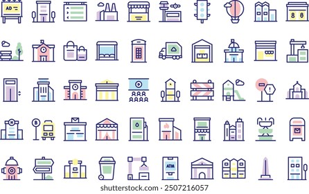 City life icons collection is a vector illustration with editable stroke.