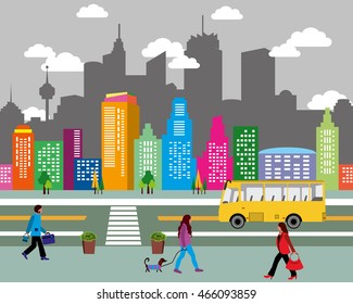 City life  info-graphic set of buildings with different elements. Flat style vector illustration.