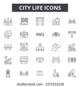 City life line icons, signs set, vector. City life outline concept, illustration: life,building,city,graphic,concept,background,urban