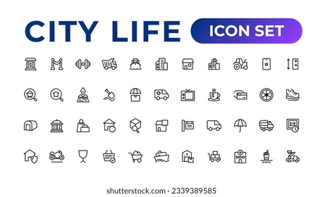City life line icons, signs, line icon set, editable vector icon.

