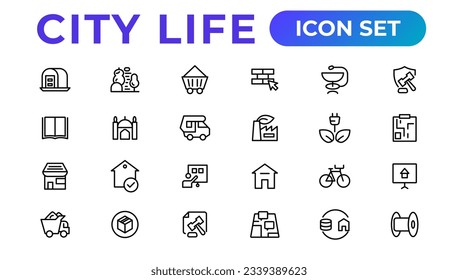 City life line icons, signs, line icon set, editable vector icon.

