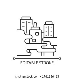 City life linear icon. High atmosphere pollution level area. Dealing with huge amount of rubbish. Thin line customizable illustration. Contour symbol. Vector isolated outline drawing. Editable stroke