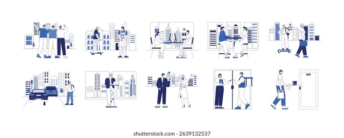 City life seen from the activities of its residents, vector illustration.