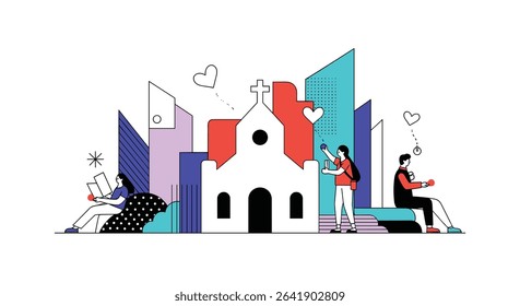 City Lifestyle Meeting Place and Enjoying Love Romance Beautiful Moment